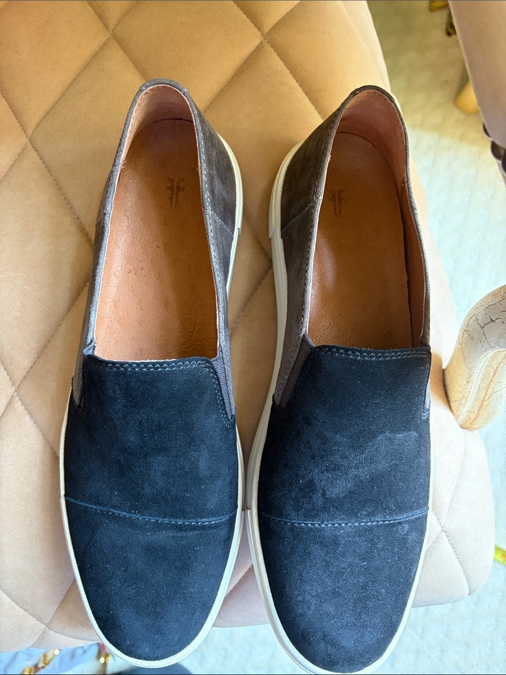Frye women’s Black Suede and charcoal grey Slip-On Sneakers